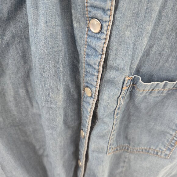 Forever 21 Blue 100% Cotton Denim Snap Pearl Tie Front Vest Medium - Picture 11 of 15